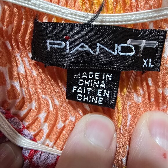 Piano Ladies Top Blouse XL Pleated Cap Sleeves Elastic Colorful Artsy - Picture 3 of 3